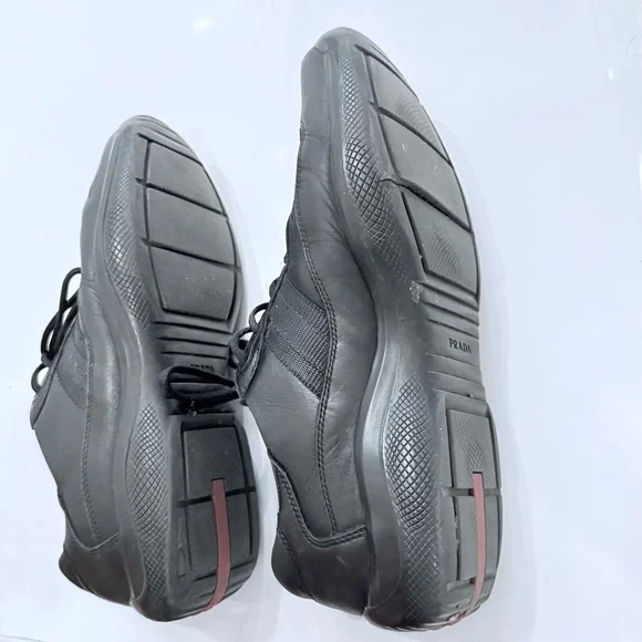 Prada Men's Black Leather Sneakers - Picture 7 of 7
